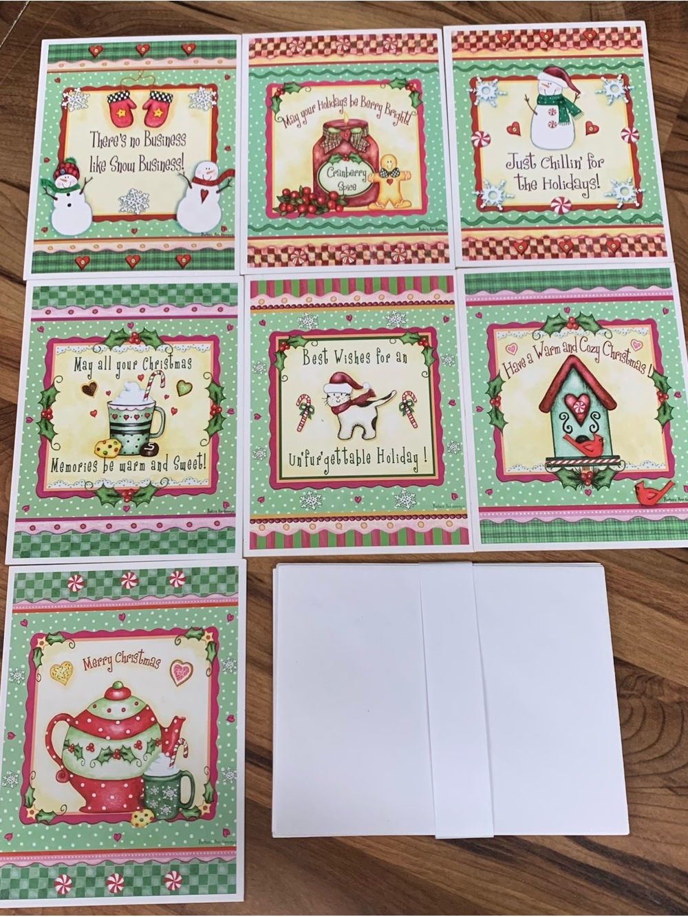 Vintage Christmas Card Lot of 7 Barbara Ann Kenney & Envelopes New Made In USA